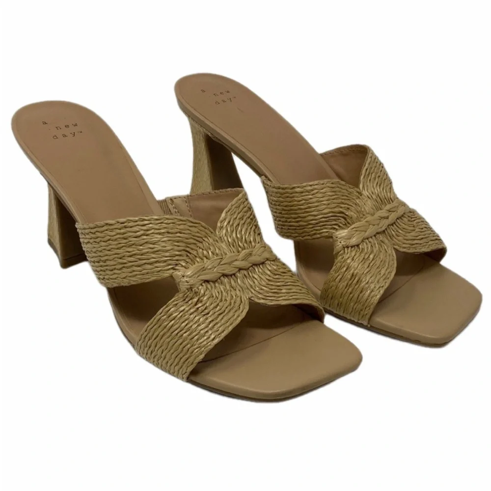 A New Day Tia Beige Woven Heeled Mules
